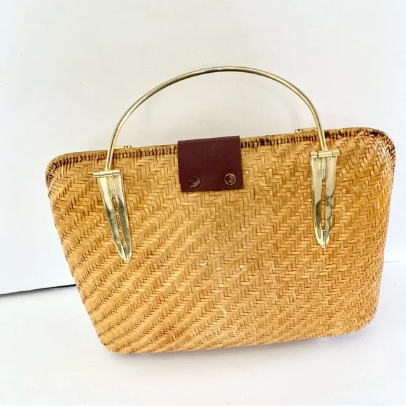 -sold-Vintage Straw Woven Wicker Basket Bag - Picture 10 of 12